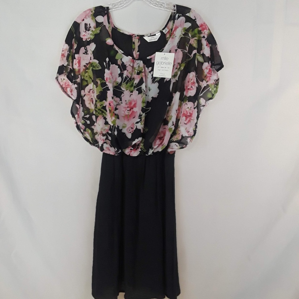 Dress// Black & Floral Sheer Bodice- Fully Lined M